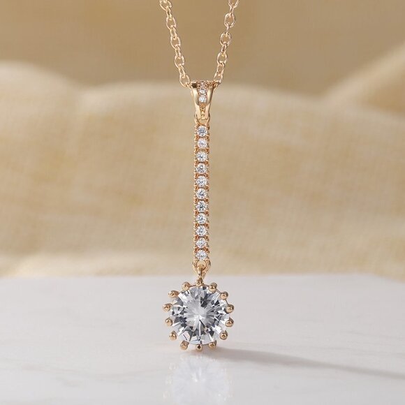 Dazzling Round Sun Flower CZ Long Pendant Necklace for Women, EVGG1112 - Picture 11 of 13